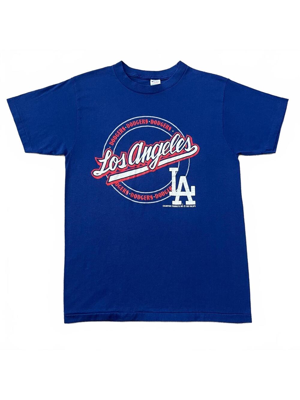 Vintage Los Angeles Dodgers Champion Graphic T Shirt Blue Size Large